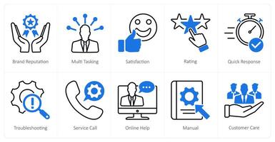 A set of 10 Customer Service icons as brand reputation, multi tasking, satisfaction vector