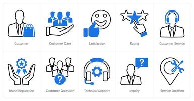 A set of 10 Customer Service icons as customer, customer care, satisfaction vector