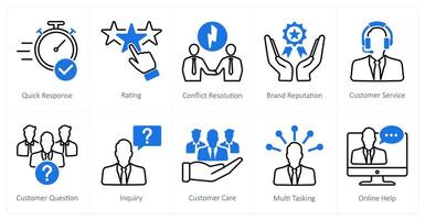 A set of 10 Customer Service icons as quick response, rating, conflict resolution vector