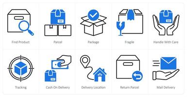 A set of 10 Delivery icons as find product, parcel, package vector