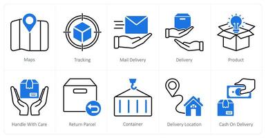 A set of 10 Delivery icons as maps, tracking, mail delivery vector