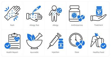 A set of 10 Medical icons as rash, allergy test, allergy vector