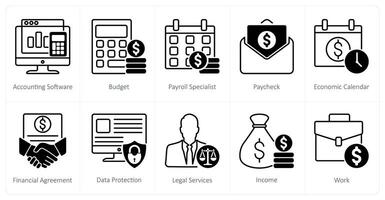 A set of 10 Accounting icons as accounting software, budget, payroll specialist vector