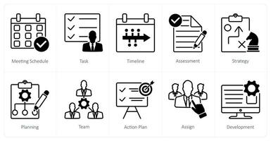 A set of 10 Action Plan icons as meeting schedule, task, timeline vector