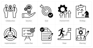 A set of 10 Action Plan icons as collaboration, solution, goal vector