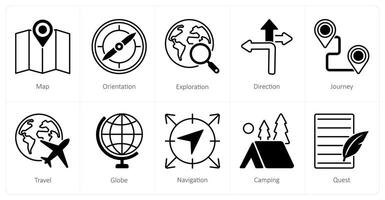 A set of 10 Adventure icons as map, orientation, exploration vector