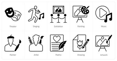 A set of 10 art icons as theater, singing, exhibition vector