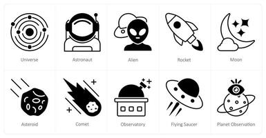 A set of 10 Astronomy icons as universe, astronaut, alien vector