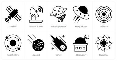 A set of 10 Astronomy icons as satellite, ground station, space exploration vector