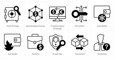 A set of 10 Blockchain icons as proof of stake, decentralized finance, cryptocurrency exchange vector