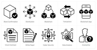 A set of 10 Blockchain icons as block confirmation, distribution, blockchain vector