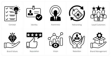 A set of 10 Branding icons as identity, awareness, rebranding vector