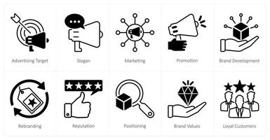 A set of 10 Branding icons as advertising target, slogan, marketing vector
