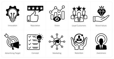 A set of 10 Branding icons as innovation, reputation, vision vector