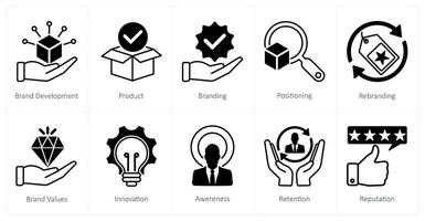 A set of 10 Branding icons as brand development, product, branding vector