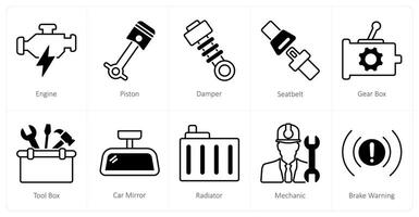 A set of 10 Car icons as engine, piston, damper vector