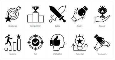 A set of 10 Challenge icons as challenge, competition, battle vector