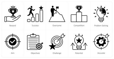 A set of 10 Challenge icons as reward, success, overcome vector