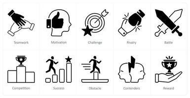 A set of 10 Challenge icons as teamwork, motivation, challenge vector