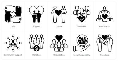 A set of 10 Charity and Donation icons as unity, support, donate vector