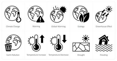 A set of 10 Climate Change icons as climate change, warning, global warming vector