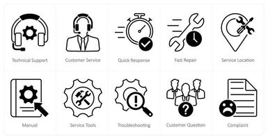 A set of 10 Customer Service icons as technical support, customer service, quick response vector