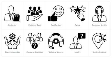 A set of 10 Customer Service icons as customer, customer care, satisfaction vector