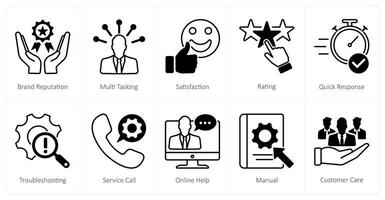 A set of 10 Customer Service icons as brand reputation, multi tasking, satisfaction vector