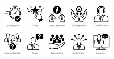 A set of 10 Customer Service icons as quick response, rating, conflict resolution vector