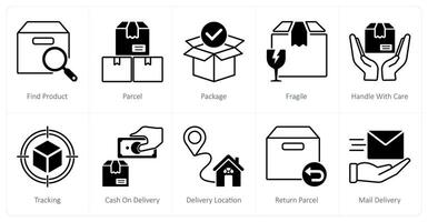 A set of 10 Delivery icons as find product, parcel, package vector