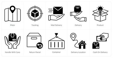 A set of 10 Delivery icons as maps, tracking, mail delivery vector