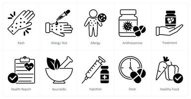 A set of 10 Medical icons as rash, allergy test, allergy vector