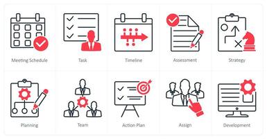 A set of 10 Action Plan icons as meeting schedule, task, timeline vector