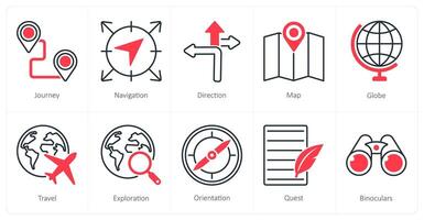 A set of 10 Adventure icons as journey, navigation, direction vector