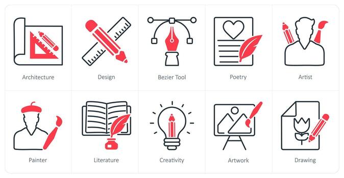 A set of 10 art icons as architecture, design, bazier tool vector