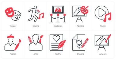 A set of 10 art icons as theater, singing, exhibition vector