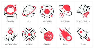 A set of 10 Astronomy icons as astronaut, planet, solar system vector