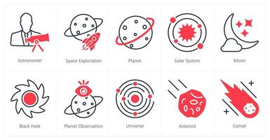 A set of 10 Astronomy icons as astronomer, space exploration, planet vector