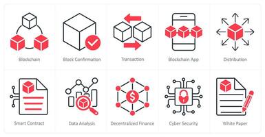 A set of 10 Blockchain icons as blockchain, block confirmation, transaction vector
