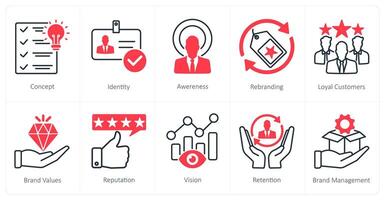 A set of 10 Branding icons as identity, awareness, rebranding vector