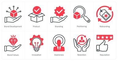 A set of 10 Branding icons as brand development, product, branding vector