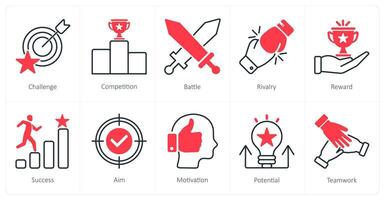 A set of 10 Challenge icons as challenge, competition, battle vector