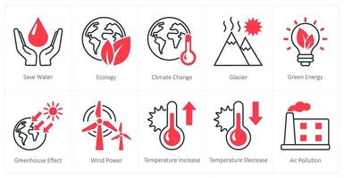 A set of 10 Climate Change icons as save water, ecology, climate change vector