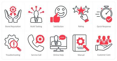 A set of 10 Customer Service icons as brand reputation, multi tasking, satisfaction vector