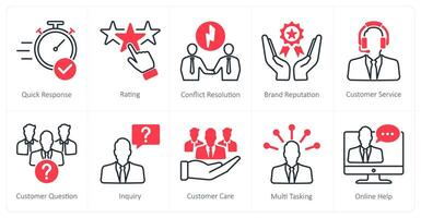 A set of 10 Customer Service icons as quick response, rating, conflict resolution vector
