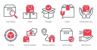 A set of 10 Delivery icons as find product, parcel, package vector