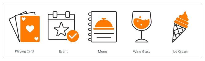 A set of 5 Party and Celebration icons as playing card, event, menu vector