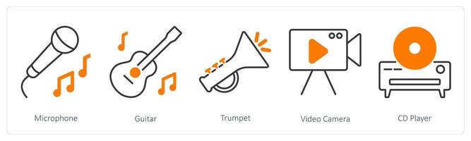 A set of 5 Party and Celebration icons as microphone, guitar, trumpet vector