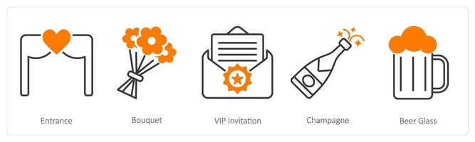 A set of 5 Party and Celebration icons as entrance, bouquet, vip invitation vector