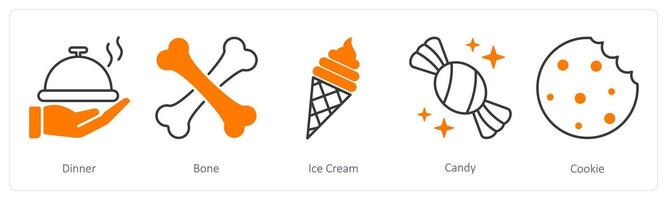 A set of 5 Party and Celebration icons as dinner, bone, ice cream vector